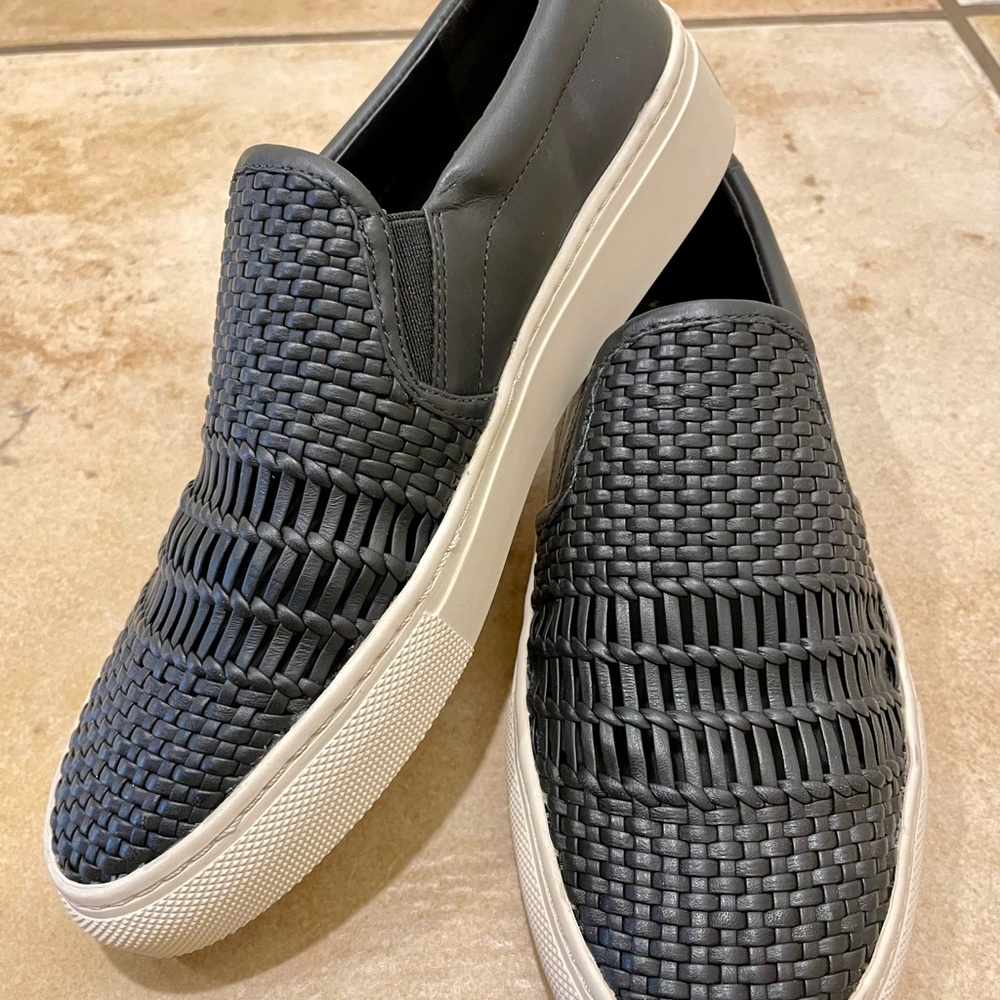 NEW Via Spiga Women's Sara Woven Leather Slip-On Sneakers, Black